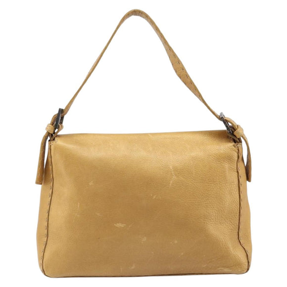 FENDI Selleria Mamma Baguette Shoulder Bag Leather Brown Gold Auth 200491A