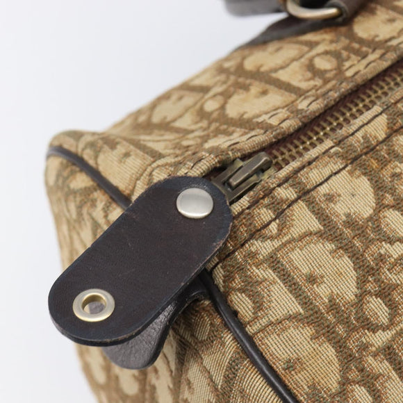 Christian Dior Trotter Canvas Boston Bag Beige Gold Auth 200492