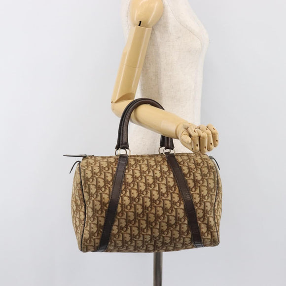 Christian Dior Trotter Canvas Boston Bag Beige Gold Auth 200492