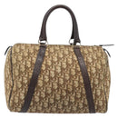 Christian Dior Trotter Canvas Boston Bag Beige Gold Auth 200492-3