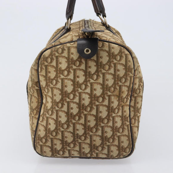 Christian Dior Trotter Canvas Boston Bag Beige Gold Auth 200492