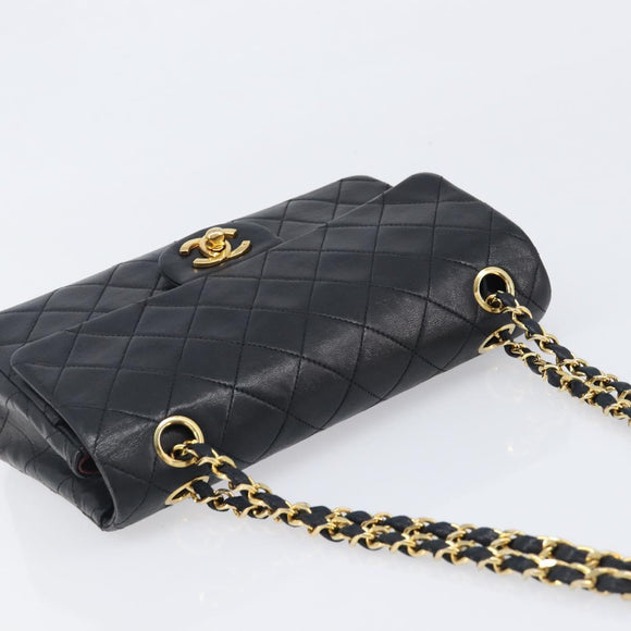CHANEL Chain Matelasse 23 Shoulder Bag Lamb Skin Black Gold CC Auth 200493SAM