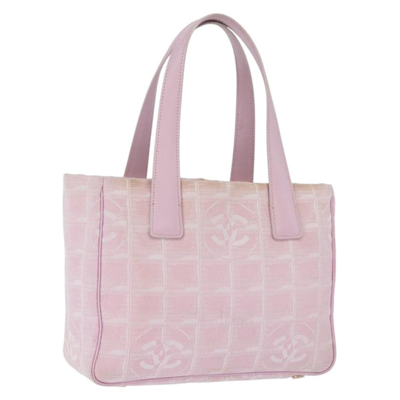 CHANEL New Travel Line Hand Bag Canvas Pink Gold CC Auth 200495