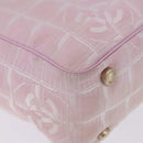 CHANEL New Travel Line Hand Bag Canvas Pink Gold CC Auth 200495-12
