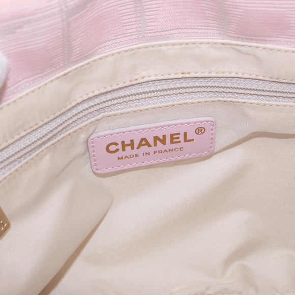 CHANEL New Travel Line Hand Bag Canvas Pink Gold CC Auth 200495