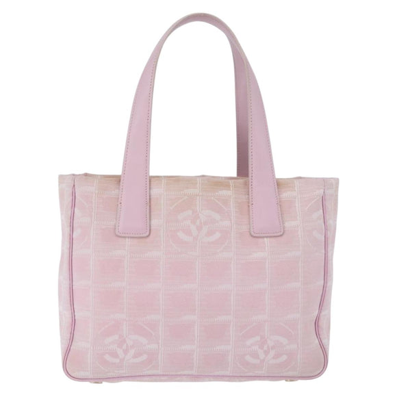 CHANEL New Travel Line Hand Bag Canvas Pink Gold CC Auth 200495