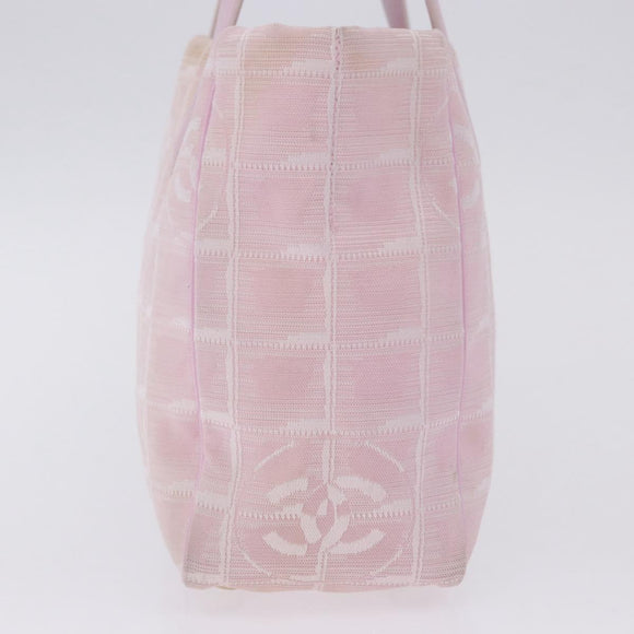 CHANEL New Travel Line Hand Bag Canvas Pink Gold CC Auth 200495
