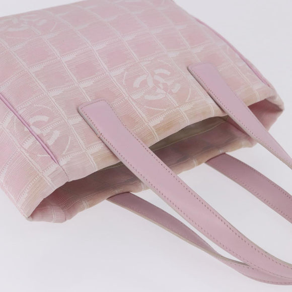 CHANEL New Travel Line Hand Bag Canvas Pink Gold CC Auth 200495