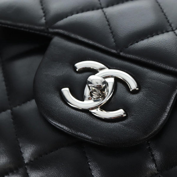 CHANEL Matelasse 30 Chain Shoulder Bag Lamb Skin Black Silver CC Auth 200505SAM