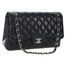 CHANEL Matelasse 30 Chain Shoulder Bag Lamb Skin Black Silver CC Auth 200505SAM-1