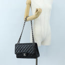 CHANEL Matelasse 30 Chain Shoulder Bag Lamb Skin Black Silver CC Auth 200505SAM-30