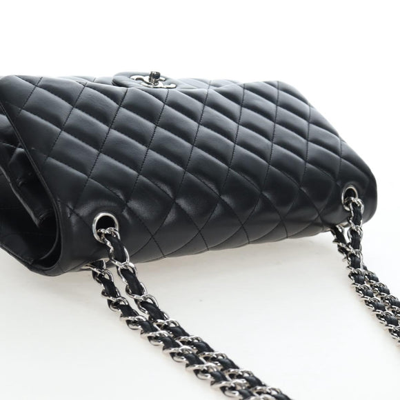 CHANEL Matelasse 30 Chain Shoulder Bag Lamb Skin Black Silver CC Auth 200505SAM