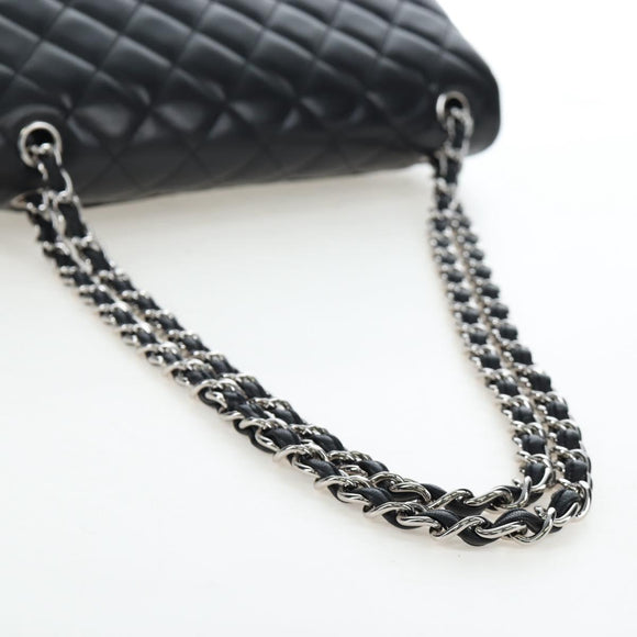 CHANEL Matelasse 30 Chain Shoulder Bag Lamb Skin Black Silver CC Auth 200505SAM