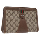 GUCCI GG Supreme Web Sherry Line Clutch Bag PVC Beige Gold 89 01 032 Auth 200512-1