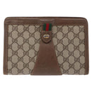 GUCCI GG Supreme Web Sherry Line Clutch Bag PVC Beige Gold 89 01 032 Auth 200512-2
