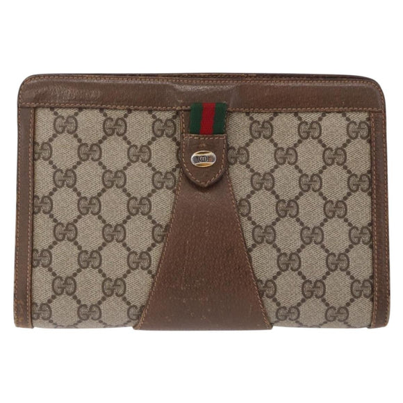 GUCCI GG Supreme Web Sherry Line Clutch Bag PVC Beige Gold 89 01 032 Auth 200512