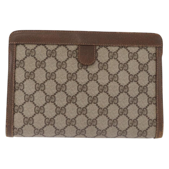 GUCCI GG Supreme Web Sherry Line Clutch Bag PVC Beige Gold 89 01 032 Auth 200512