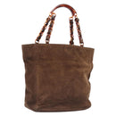 CHANEL Chain Tote Bag Suede Brown CC Auth 200525-1