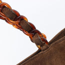 CHANEL Chain Tote Bag Suede Brown CC Auth 200525-14
