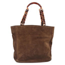 CHANEL Chain Tote Bag Suede Brown CC Auth 200525-2