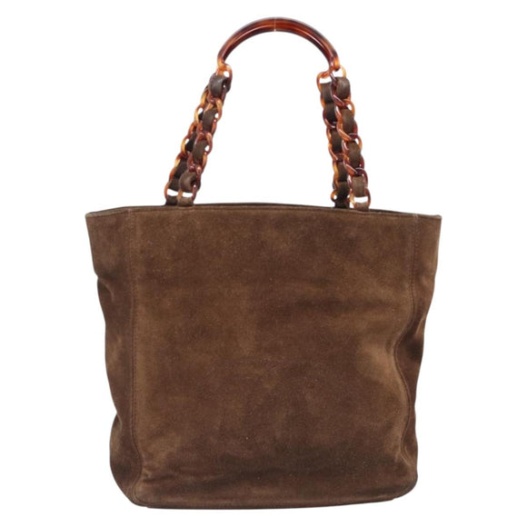 CHANEL Chain Tote Bag Suede Brown CC Auth 200525