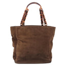 CHANEL Chain Tote Bag Suede Brown CC Auth 200525-3