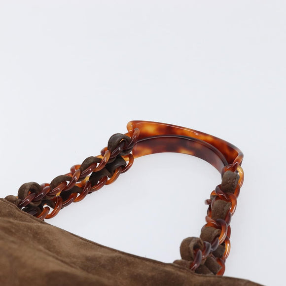 CHANEL Chain Tote Bag Suede Brown CC Auth 200525