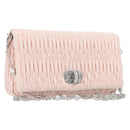 Miu Miu Matelasse Bijoux Chain Shoulder Bag Satin Pink Silver Auth 200528V-1
