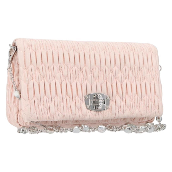 Miu Miu Matelasse Bijoux Chain Shoulder Bag Satin Pink Silver Auth 200528V
