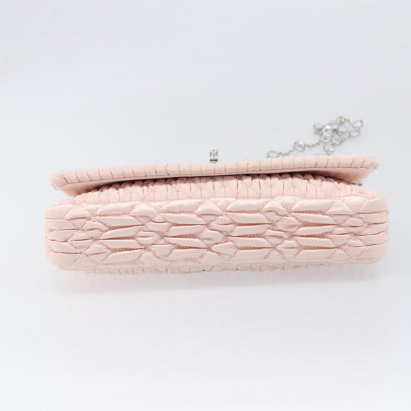 Miu Miu Matelasse Bijoux Chain Shoulder Bag Satin Pink Silver Auth 200528V