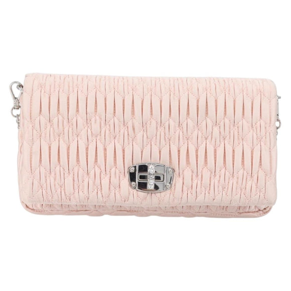 Miu Miu Matelasse Bijoux Chain Shoulder Bag Satin Pink Silver Auth 200528V