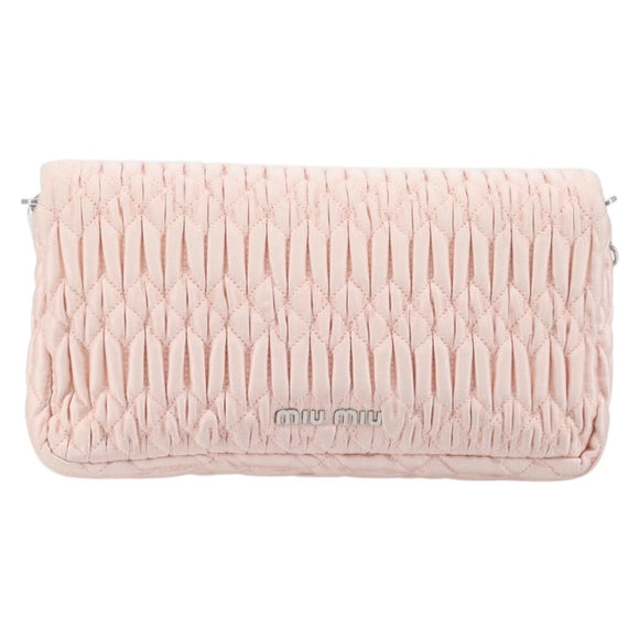 Miu Miu Matelasse Bijoux Chain Shoulder Bag Satin Pink Silver Auth 200528V