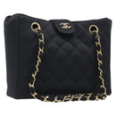 CHANEL Matelasse Chain Shoulder Bag Satin Black Gold CC Auth 200529V-1