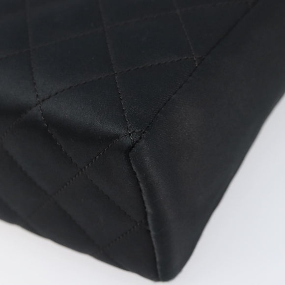 CHANEL Matelasse Chain Shoulder Bag Satin Black Gold CC Auth 200529V