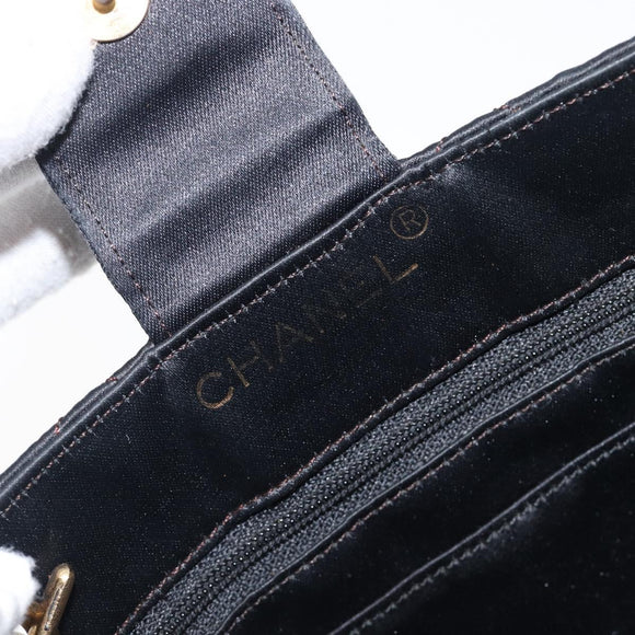 CHANEL Matelasse Chain Shoulder Bag Satin Black Gold CC Auth 200529V