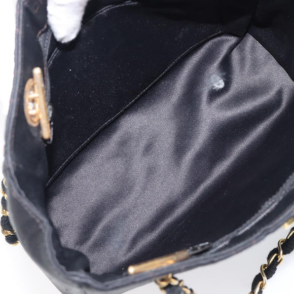CHANEL Matelasse Chain Shoulder Bag Satin Black Gold CC Auth 200529V