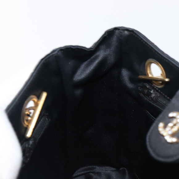 CHANEL Matelasse Chain Shoulder Bag Satin Black Gold CC Auth 200529V