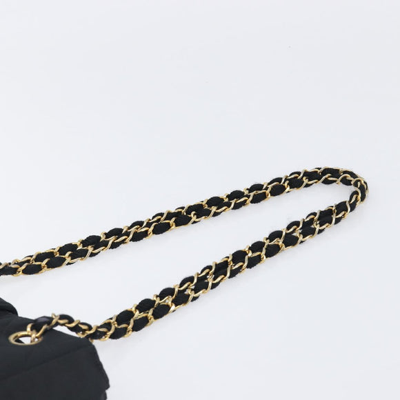 CHANEL Matelasse Chain Shoulder Bag Satin Black Gold CC Auth 200529V