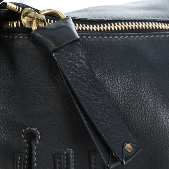 Chloe Marcie Shoulder Bag Leather Black Gold Auth 200530V