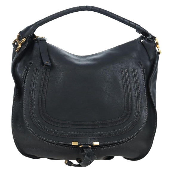 Chloe Marcie Shoulder Bag Leather Black Gold Auth 200530V