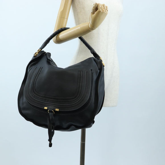 Chloe Marcie Shoulder Bag Leather Black Gold Auth 200530V
