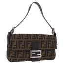 FENDI Zucca Canvas Mamma Baguette Shoulder Bag Brown Black Auth 200533V-1