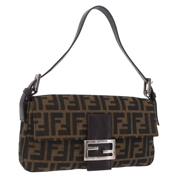 FENDI Zucca Canvas Mamma Baguette Shoulder Bag Brown Black Auth 200533V