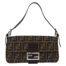 FENDI Zucca Canvas Mamma Baguette Shoulder Bag Brown Black Auth 200533V-13