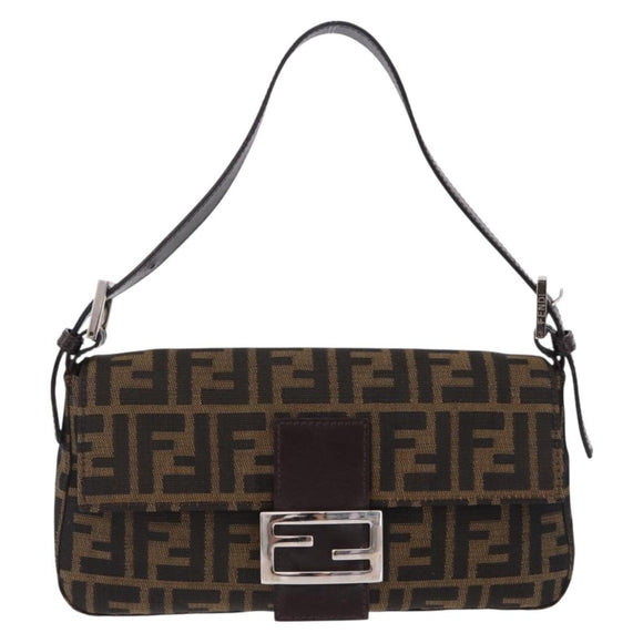 FENDI Zucca Canvas Mamma Baguette Shoulder Bag Brown Black Auth 200533V