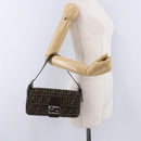 FENDI Zucca Canvas Mamma Baguette Shoulder Bag Brown Black Auth 200533V-26