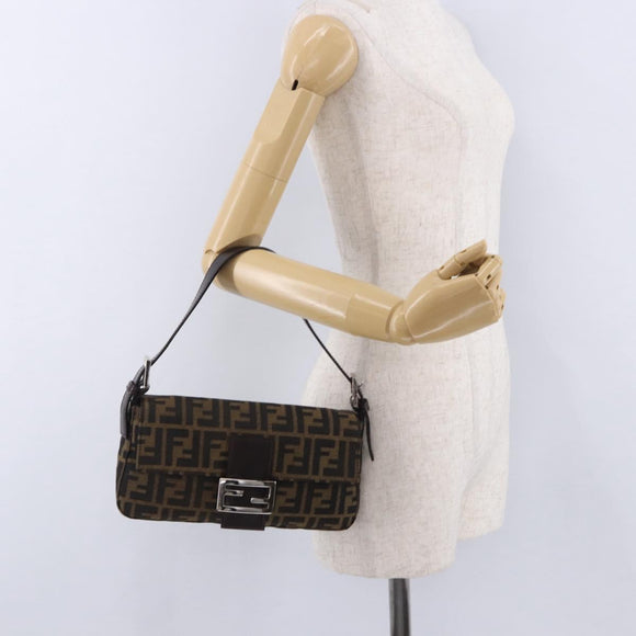 FENDI Zucca Canvas Mamma Baguette Shoulder Bag Brown Black Auth 200533V