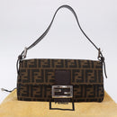 FENDI Zucca Canvas Mamma Baguette Shoulder Bag Brown Black Auth 200533V-12