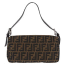 FENDI Zucca Canvas Mamma Baguette Shoulder Bag Brown Black Auth 200533V-2