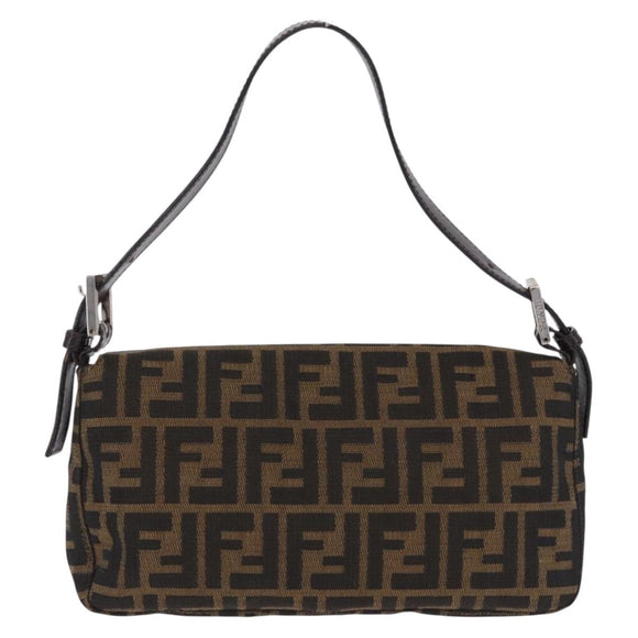 FENDI Zucca Canvas Mamma Baguette Shoulder Bag Brown Black Auth 200533V